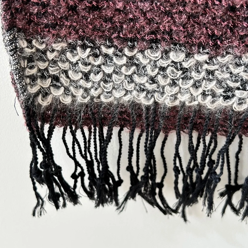 Purple Gray Fuzzy Boucle Wool Fringe Scarf